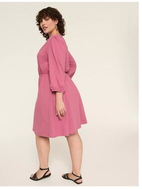 Lane Bryant 3/4-Sleeve Split-Neck Dress red violet size 18/20 Pockets Knee Lengt